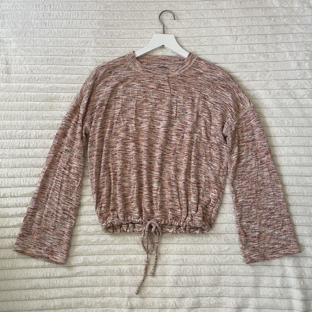 AE Aerie Knit Pullover Peach Top Drawstring Cinch Flare Sleeve Comfy Women’s XS